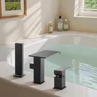 Смесител-за-вана-Roman-Tub-Faucet-3-отвора-Водопад-с-ръчен-душ-матирано-черно