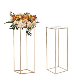 Стойка-за-сватбени-цветя-Flower-Stand-2-броя-80-см-височина-Метална-колона-с-акрилна-плоча-златен-цвят