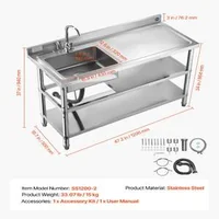 Търговска-Мивка-от-Неръждаема-Стомана-1200x500x940-мм-Смесител-и-Двоен-Рафт