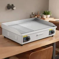 Професионална-Електрическа-Скара-4400W-725-x-400-мм-Комбинирана-Плоча-Гладка-и-Оребрена