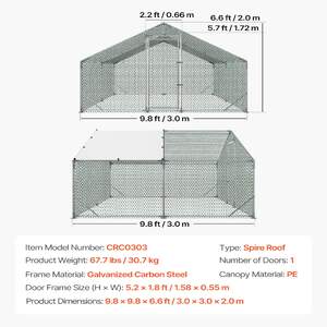 Просторeн-Метален-Кокошарник-3x3x2-м-Островръх-Покрив-и-Поцинкована-Стомана