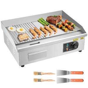 Професионална-Електрическа-Скара-3200W-Комбинирана-Плоча-Гладка-и-Оребрена