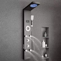 Сребрист-Хидромасажен-Душ-Панел-5-в-1-Неръждаема-Стомана-Дъжд-и-Водопад