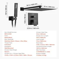 Луксозен-Черен-Душ-Комплект-за-Вграждане-30-cm-Квадратна-Пита-и-Ръчен-Душ