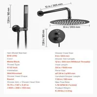 Модерен-Душ-Комплект-за-Вграждане-20-cm-Кръгла-Пита-и-Ръчен-Душ-Черен-Мат