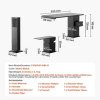 Смесител-за-Вана-тип-Водопад-с-Ръчен-Душ-Черен-Мат-за-Монтаж-върху-Борд