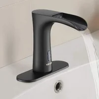 Автоматичен-Безконтактен-Смесител-Водопад-Черен-Мат-със-Сензор-и-Планка