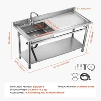 Свободностояща-Мивка-от-Неръждаема-Стомана-1200x500-mm-с-Дясно-Корито