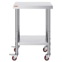 Мобилна-Работна-Маса-61-x-45-cm-Неръждаема-Стомана-с-Колела