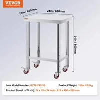 Мобилна-Работна-Маса-61-x-45-cm-Неръждаема-Стомана-с-Колела