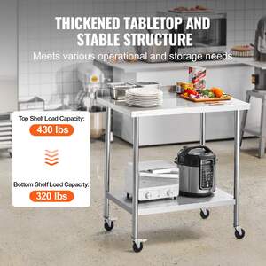 Мобилна-Работна-Маса-91-5-x-61-cm-Неръждаема-Стомана-с-Колела