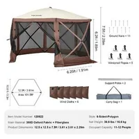 6-странна-Pop-up-Градинска-Шатра-с-Мрежа-Кафява-за-6-8-души