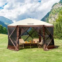 6-странна-Pop-up-Градинска-Шатра-с-Мрежа-Кафява-за-6-8-души