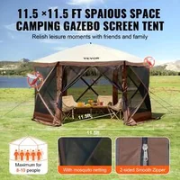 6-странна-Pop-up-Градинска-Шатра-с-Мрежа-Кафява-за-6-8-души