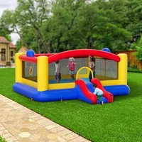 Екстра-Голям-Надуваем-Батут-4-5m-Мултифункционален-Замък-за-Игра-с-Пързалка