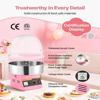 Машина-за-Захарен-Памук-със-Защитен-Капак-1000W-Розова