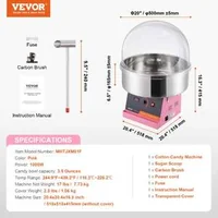 Професионална-Машина-за-Захарен-Памук-с-Капак-1000W-Розова