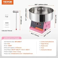 Професионална-Машина-за-Захарен-Памук-1000W-Розова-Stainless-Steel-Bowl