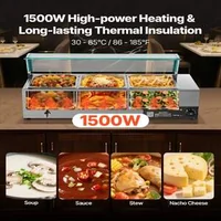 Професионален-Бен-Мари-за-Бюфет-1500W-3-Тави-със-Стъклен-Капак