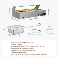 Професионален-Бен-Мари-за-Бюфет-1500W-3-Тави-със-Стъклен-Капак