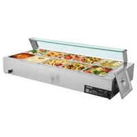 Професионален-Електрически-Бен-Мари-1700W-10-Тави-със-Стъклен-Капак-и-Черпаци
