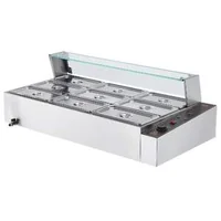 Професионален-Електрически-Бен-Мари-1500W-9-Тави-със-Стъклен-Капак-и-Черпаци