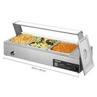 Професионален-Електрически-Бен-Мари-1500W-3-Тави-1-2-със-Стъклен-Капак