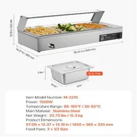 Професионален-Електрически-Бен-Мари-1500W-3-Тави-1-2-със-Стъклен-Капак