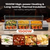 Професионален-Електрически-Бен-Мари-1500W-3-Тави-1-2-със-Стъклен-Капак