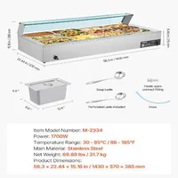 Индустриален-Електрически-Бен-Мари-1700W-12-Тави-със-Стъклен-Капак-и-Черпаци