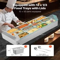 Индустриален-Електрически-Бен-Мари-1700W-12-Тави-със-Стъклен-Капак-и-Черпаци