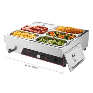 Професионален-Електрически-Бен-Мари-1500W-6-Тави-с-Капаци-Бързо-Нагряване