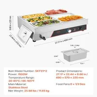 Професионален-Електрически-Бен-Мари-1500W-6-Тави-с-Капаци-Бързо-Нагряване