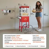 Професионална-Машина-за-Пуканки-с-Количка-800W-Червена