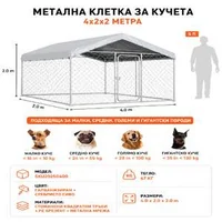 Външна-Клетка-за-Големи-Кучета-4x2x2m-Водоустойчив-Покрив