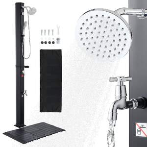 Соларен-Градински-Душ-40L-С-Подова-Платформа-и-Ръчен-Душ