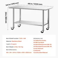 Професионална-Работна-Маса-от-Неръждаема-Стомана-61х122-см-с-Колелца-Регулируем-Рафт