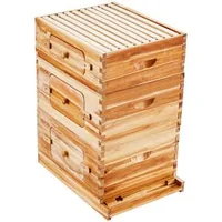 Стартов-комплект-пчелни-кошери-с-30-рамки-кедрово-дърво-с-покритие-от-пчелен-восък-2-дълбоки-1-средни-пчелни-кутии-прозрачни-акрилни-прозорци-с-основи-за-начинаещи-професионални-пчелари