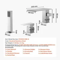 Смесител-за-вана-Roman-Tub-Faucet-3-отвора-Водопад-с-ръчен-душ-матирана-неръждаема-стомана