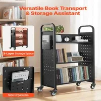 3-етажна-количка-за-книги-на-колела-Едностранни-V-образни-рафтове
