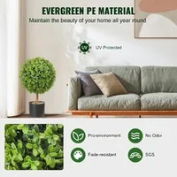 Изкуствени-чемширени-топиари-61-см-комплект-2-броя-форма-топка-със-саксия-UV-защита