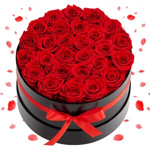 Вечни-червени-цветя-27-съхранени-розички-в-кръгла-кутия