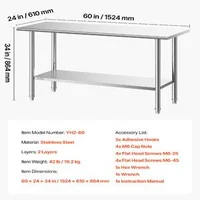 Работна-маса-от-неръждаема-стомана-61x152-см-професионална-кухненска-маса-с-регулируем-долен-рафт-и-5-куки