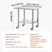 Работна-маса-от-неръждаема-стомана-61x76-см-на-колела-с-борд-30-мм-и-регулируем-долен-рафт-204-кг-товар