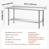 Работна-маса-от-неръждаема-стомана-152x61x89-см-с-борд-регулируем-долен-рафт-и-5-куки