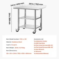 Работна-маса-от-неръждаема-стомана-на-колела-76x61x86-см-с-3-нива-и-5-куки