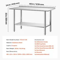 Работна-маса-от-неръждаема-стомана-122x61x89-см-с-борд-регулируем-долен-рафт-и-5-куки