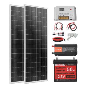 Соларна-система-200W-12V-2-бр-монокристални-панела-100W-LiFePO4-батерия-12-8V-50Ah-контролер-40A-инвертор-800W