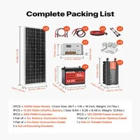 Соларна-система-200W-12V-2-бр-монокристални-панела-100W-LiFePO4-батерия-12-8V-50Ah-контролер-40A-инвертор-800W