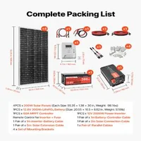 Соларна-система-800W-12V-4-бр-монокристални-панела-200W-LiFePO4-батерия-12-8V-300Ah-MPPT-контролер-60A-инвертор-2000W